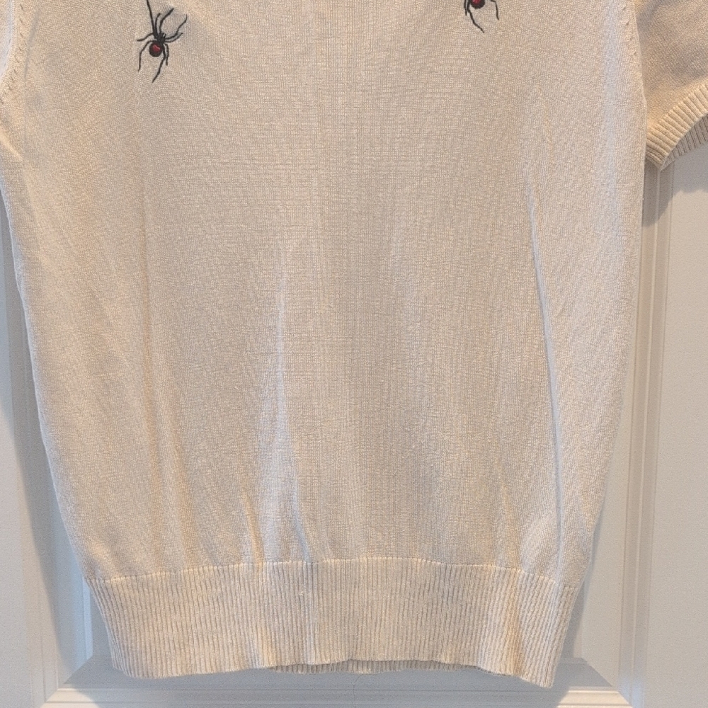 Janie and Jack Cream Short-Sleeve Spider Embroidered Knit Top - Picture 5 of 7